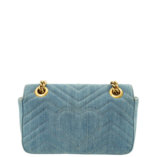 Gucci Blue Denim GG Pearly Marmont Mini Shoulder Bag