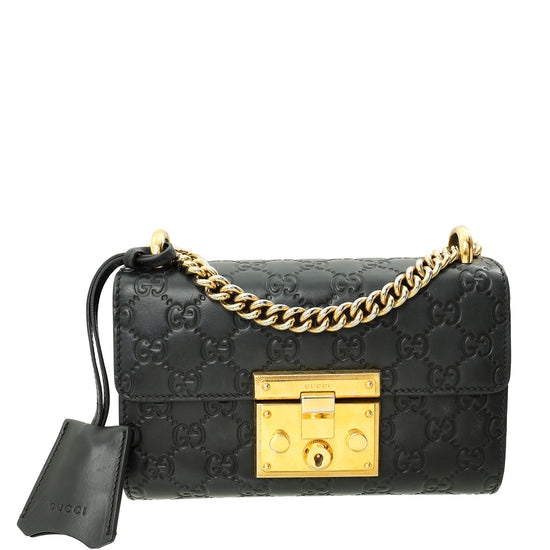 Gucci Black GG Guccissima Padlock Small Shoulder Bag