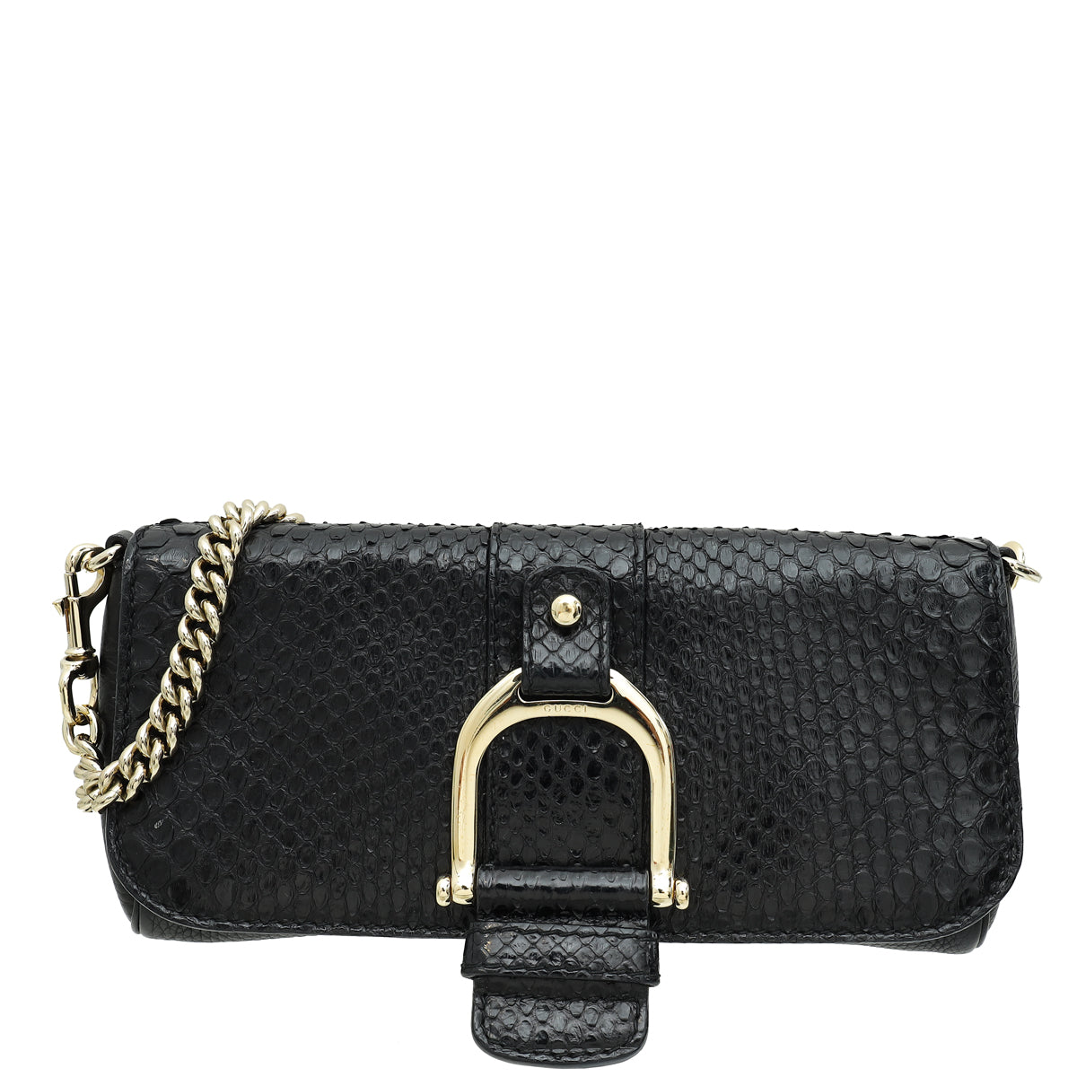 Gucci Black Python Greenwich Chain Clutch