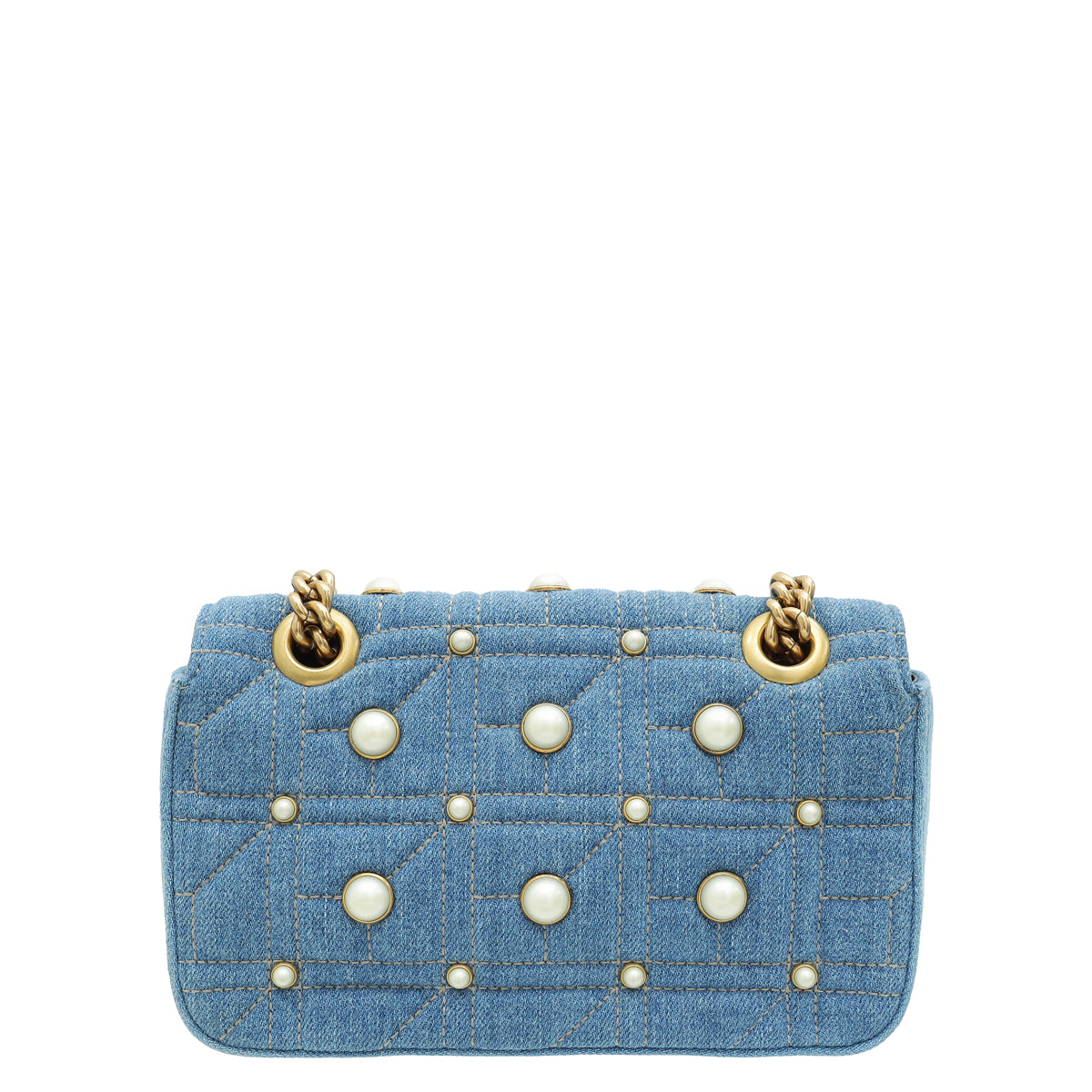 Gucci Blue GG Denim Marmont Pearl Mini Shoulder Bag-Gucci-THE CLOSET