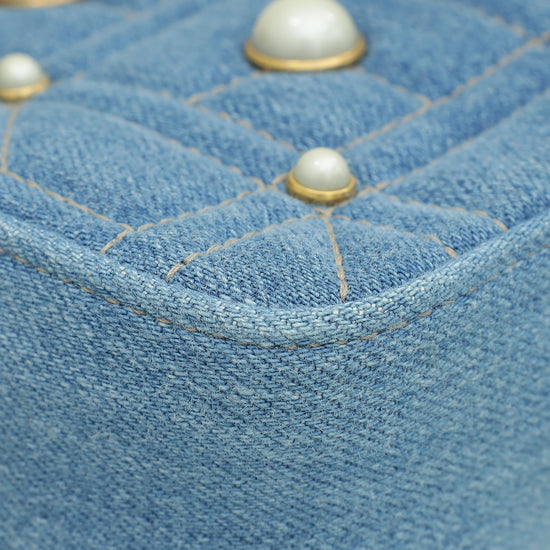 Gucci Blue GG Denim Marmont Pearl Mini Shoulder Bag-Gucci-THE CLOSET