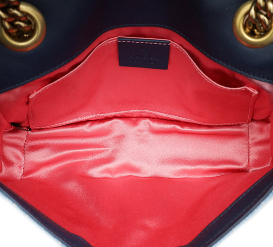 Gucci Blue GG Denim Marmont Pearl Mini Shoulder Bag-Gucci-THE CLOSET