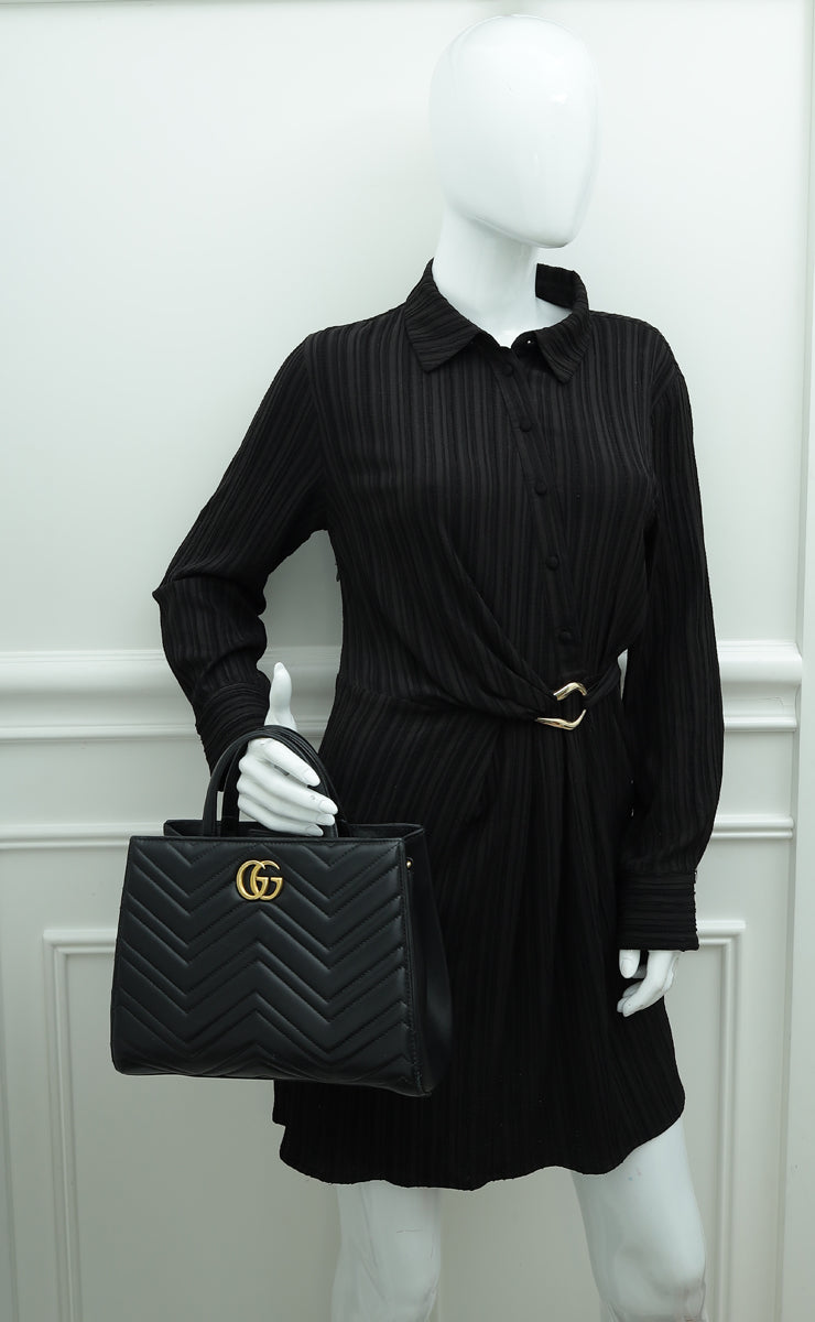 Gucci Black GG Marmont Top Handle Tote Small Bag