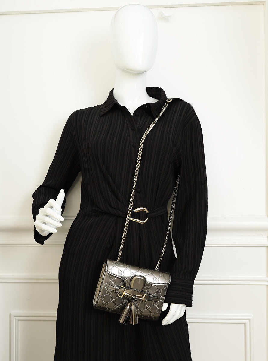 Gucci Metallic Gray GG Shine Mini Emily Bag