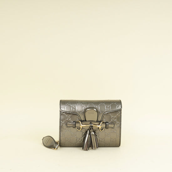 Gucci Metallic Gray GG Shine Mini Emily Bag
