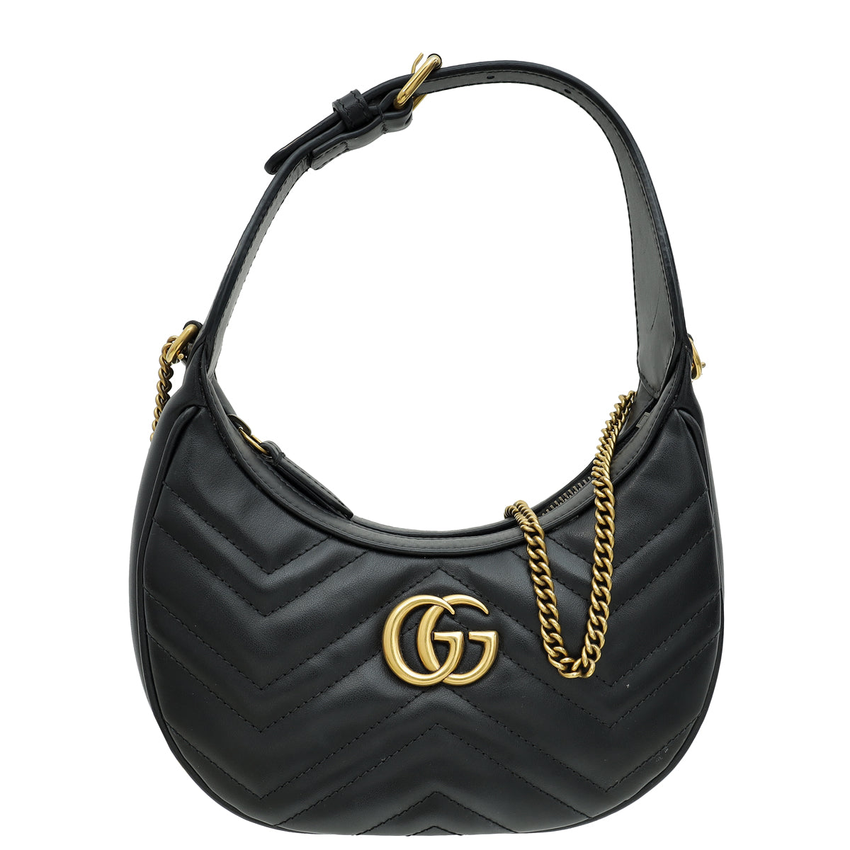 Gucci Black GG Marmont Chain Hobo Shoulder Bag-Gucci-THE CLOSET