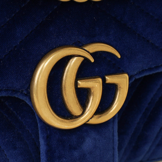 Gucci Blue Velvet GG Marmont Mini Shoulder Bag-Gucci-THE CLOSET