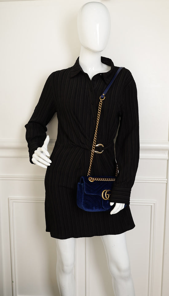 Gucci Blue Velvet GG Marmont Mini Shoulder Bag-Gucci-THE CLOSET