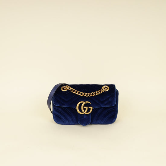 Gucci Blue Velvet GG Marmont Mini Shoulder Bag-Gucci-THE CLOSET