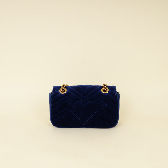 Gucci Blue Velvet GG Marmont Mini Shoulder Bag-Gucci-THE CLOSET