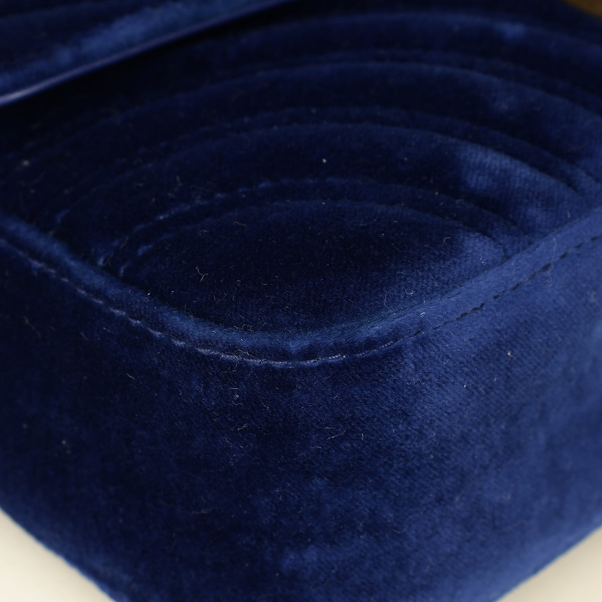 Gucci Blue Velvet GG Marmont Mini Shoulder Bag-Gucci-THE CLOSET