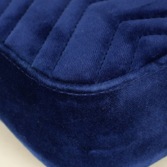 Gucci Blue Velvet GG Marmont Mini Shoulder Bag-Gucci-THE CLOSET