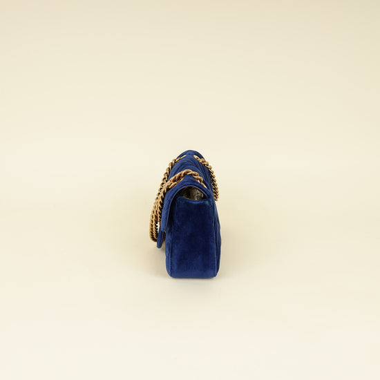 Gucci Blue Velvet GG Marmont Mini Shoulder Bag-Gucci-THE CLOSET