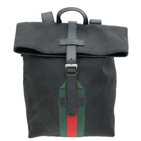 Gucci Black Sherry Line Webbing Backpack Bag