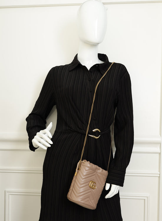 Gucci Taupe GG Marmont Mini Bucket Bag