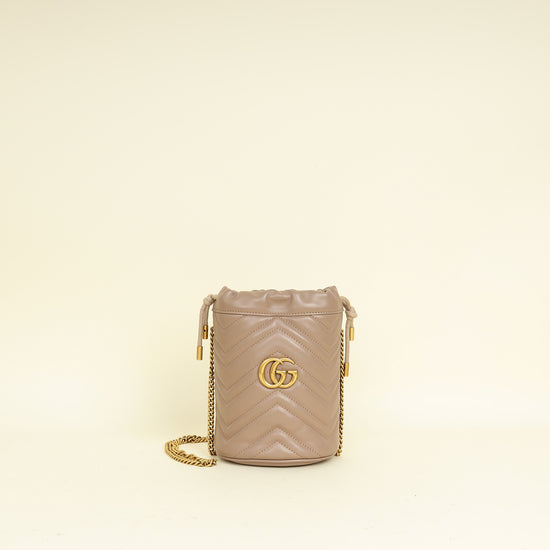 Gucci Taupe GG Marmont Mini Bucket Bag
