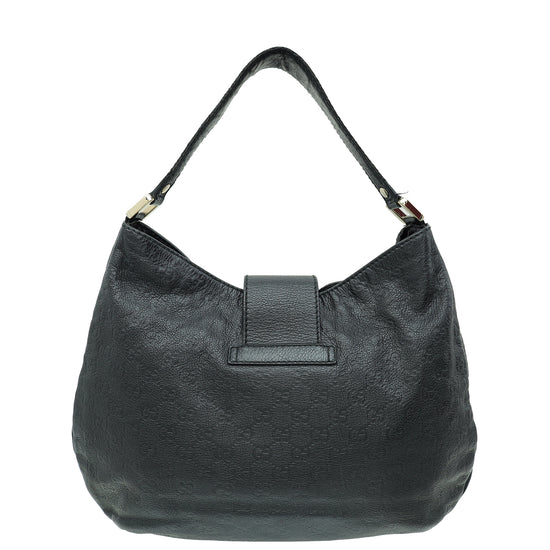 Gucci Black Guccissima New Web Large Hobo Bag