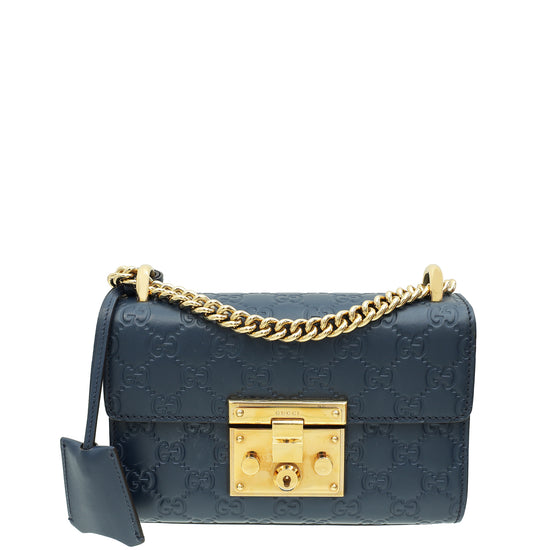 Gucci Blue Guccissima Padlock Small Chain Bag