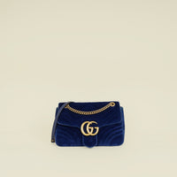 Gucci Dark Blue GG Marmont Velvet Large Shoulder Bag