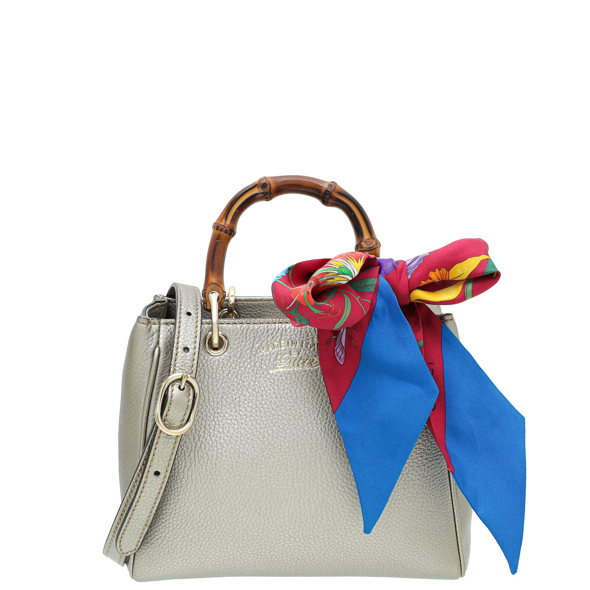 Gucci Champagne Bamboo Mini Shopper Bag W/ Twilly-Gucci-THE CLOSET