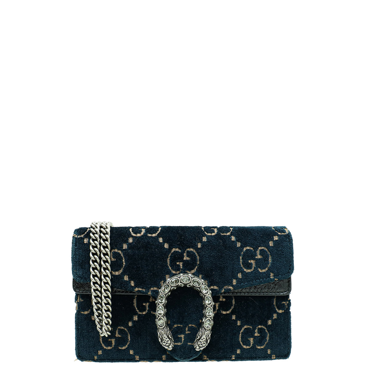 Gucci Navy Blue GG Velvet Crystal Dionysus Super Mini Bag-Gucci-THE CLOSET