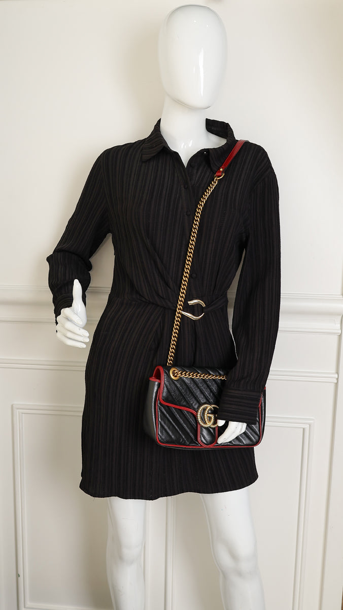 Gucci Black Torchon GG Marmont Medium Shoulder Bag
