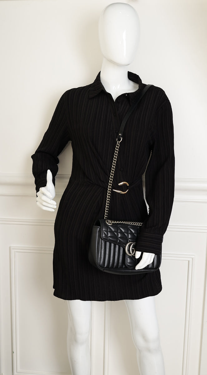 Gucci Black Mix Quilt GG Marmont Medium Shoulder Bag