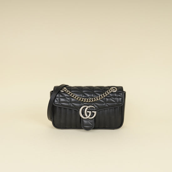 Gucci Black Mix Quilt GG Marmont Medium Shoulder Bag