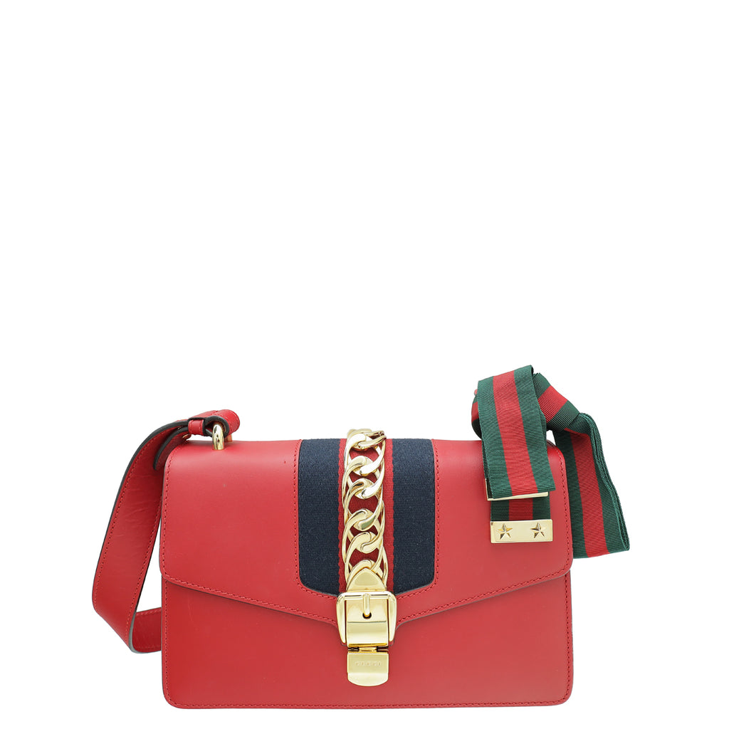 Gucci, Bags, Gucci Calfskin Small Sylvie Chain Shoulder Bag Hibiscus Red