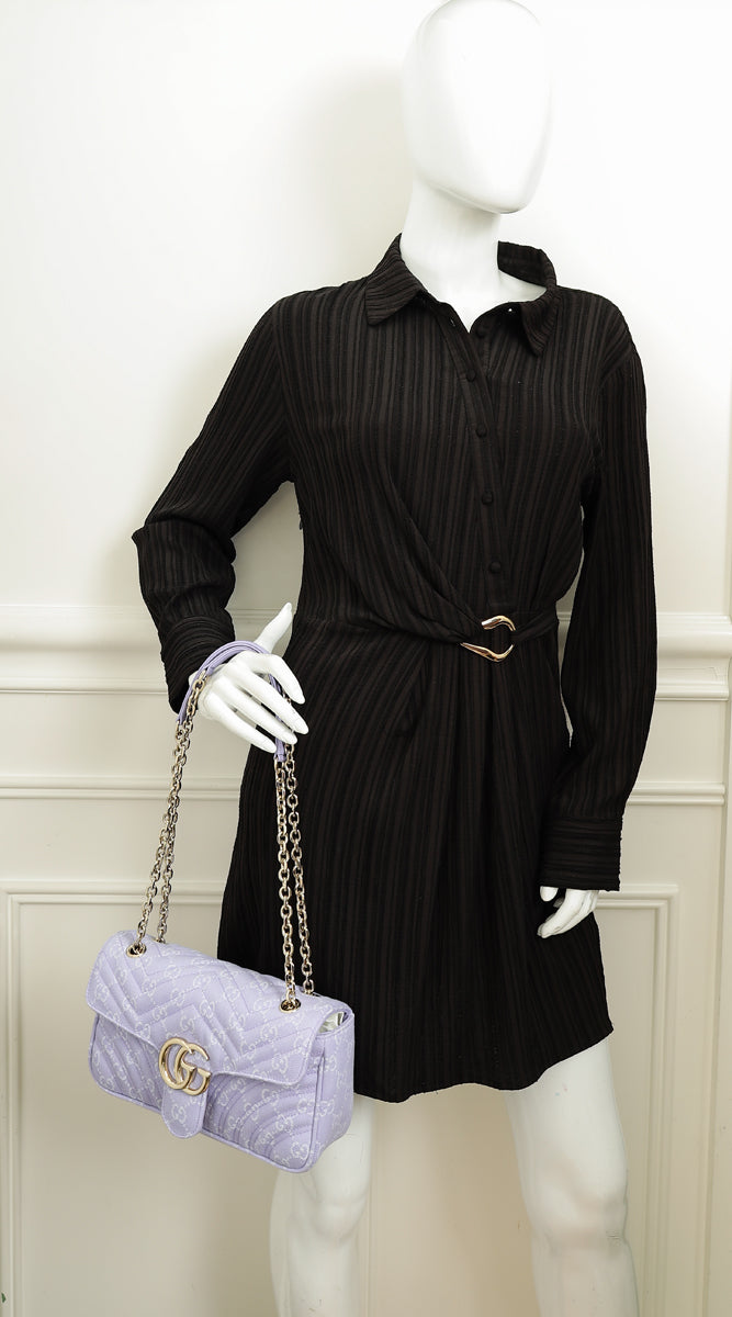 Gucci Lilac GG Denim GG Marmont Medium Shoulder Bag-Gucci-THE CLOSET