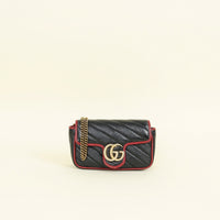 Gucci Black GG Marmont Diagonal Striped Super Mini Bag