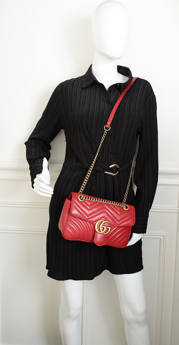 Gucci Red GG Marmont Matelasse Medium Shoulder Bag – THE CLOSET
