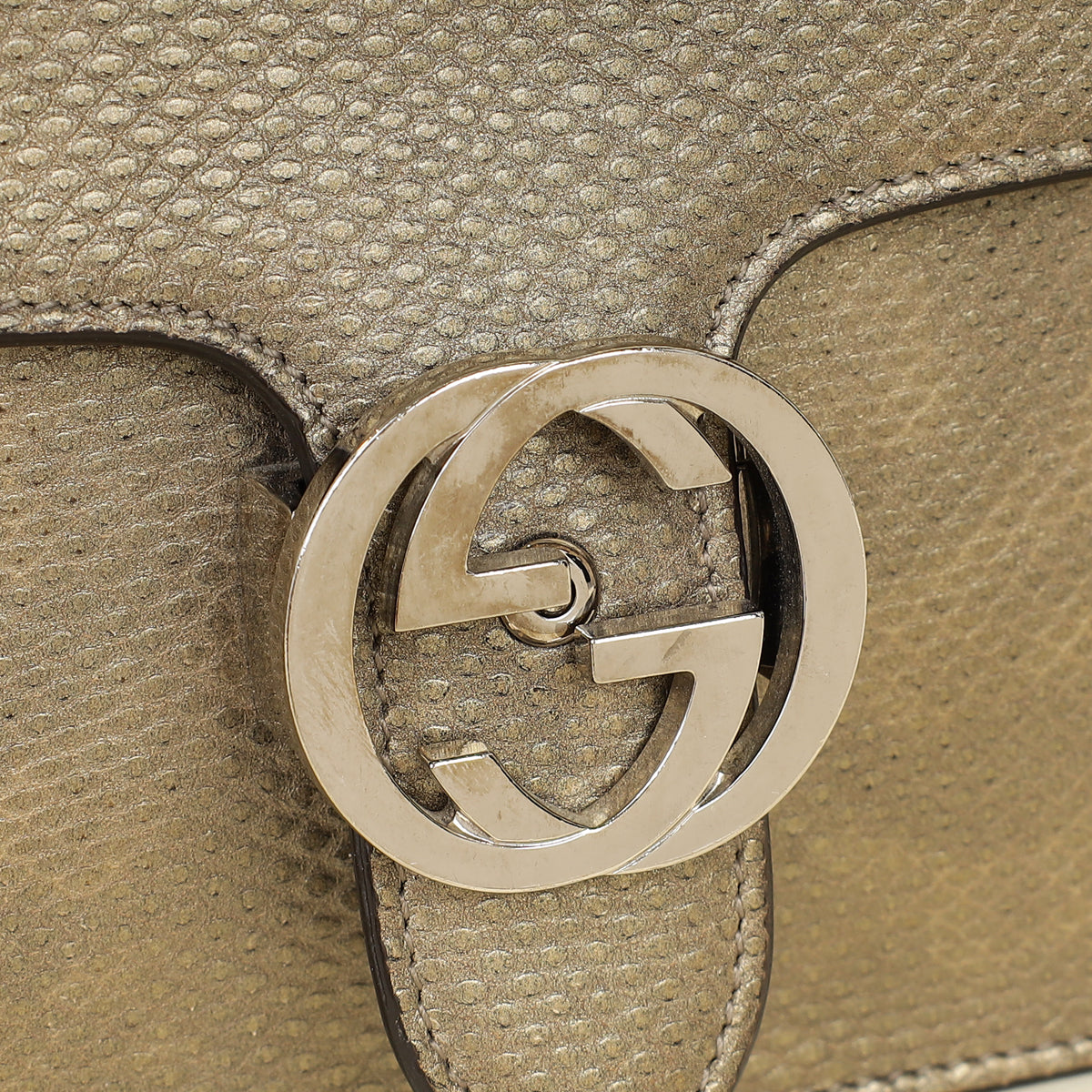Gucci Metallic Olive Lizard Interlocking G Flap Chain Shoulder Bag-Gucci-THE CLOSET