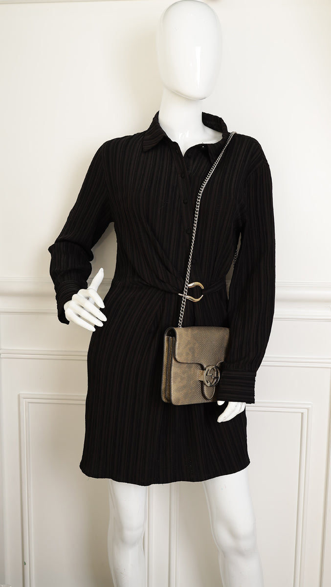 Gucci Metallic Olive Lizard Interlocking G Flap Chain Shoulder Bag-Gucci-THE CLOSET