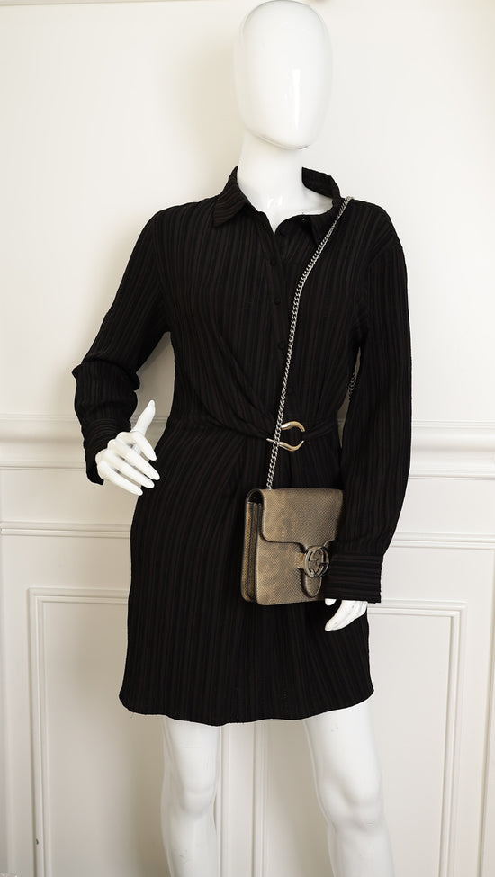 Gucci Metallic Olive Lizard Interlocking G Flap Chain Shoulder Bag-Gucci-THE CLOSET