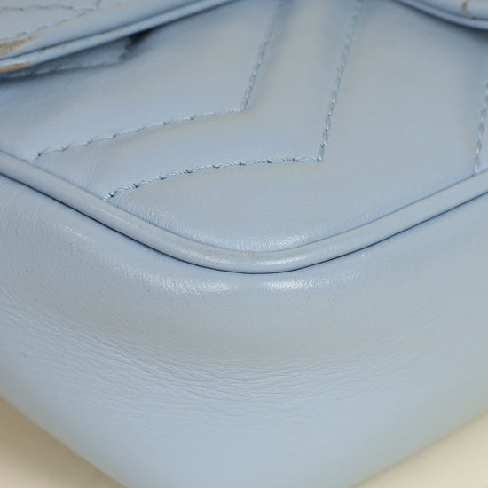 Gucci Light Blue GG Marmont Mini Chain Shoulder Bag-Gucci-THE CLOSET