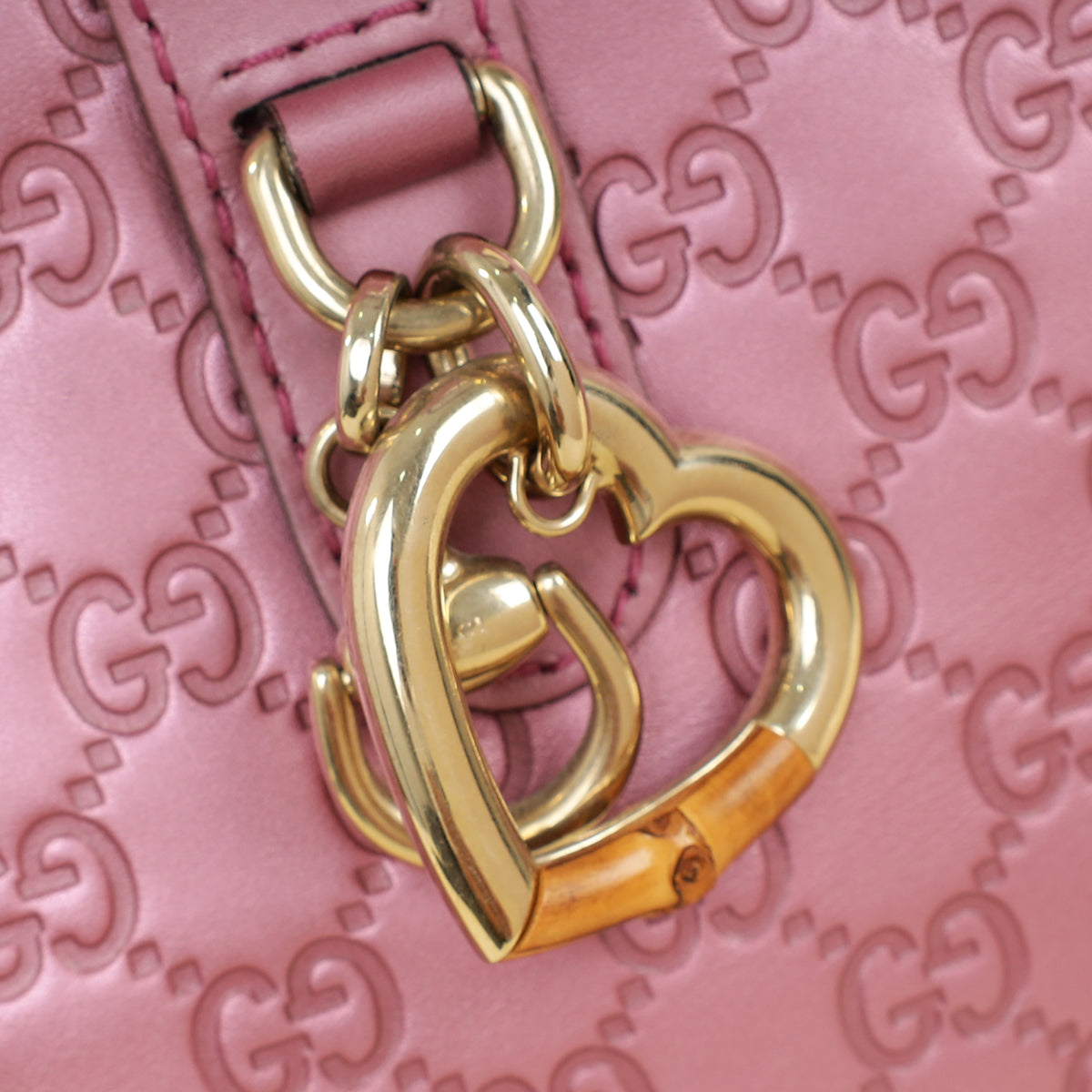 Gucci Metallic Pink Guccissima Heart Bit Charm Dome Satchel Bag