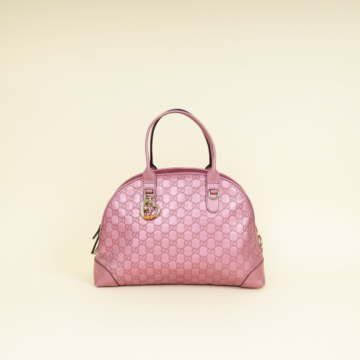 Gucci Metallic Pink Guccissima Heart Bit Charm Dome Satchel Bag
