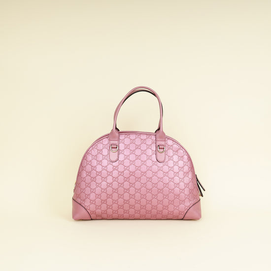 Gucci Metallic Pink Guccissima Heart Bit Charm Dome Satchel Bag