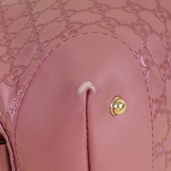 Gucci Metallic Pink Guccissima Heart Bit Charm Dome Satchel Bag