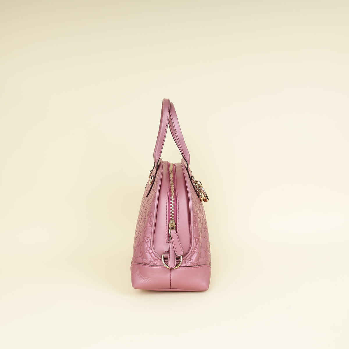 Gucci Metallic Pink Guccissima Heart Bit Charm Dome Satchel Bag