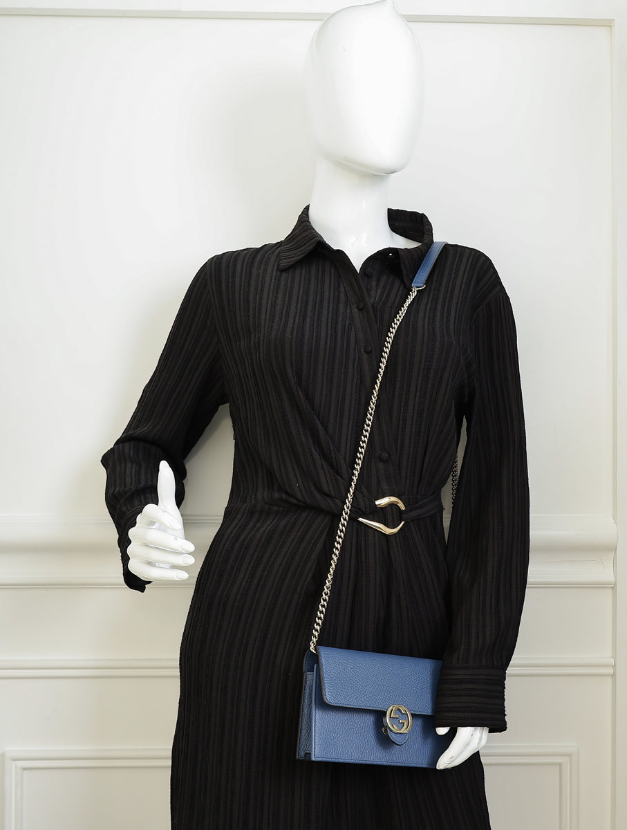 Gucci Navy Blue Interlocking G Wallet On Chain