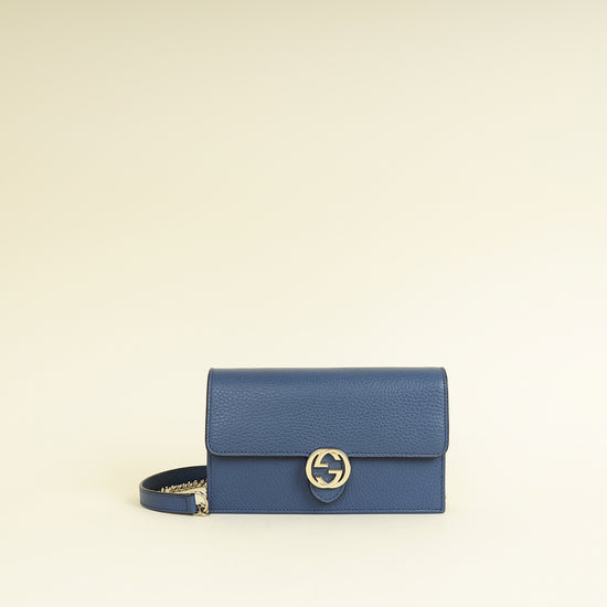 Gucci Navy Blue Interlocking G Wallet On Chain