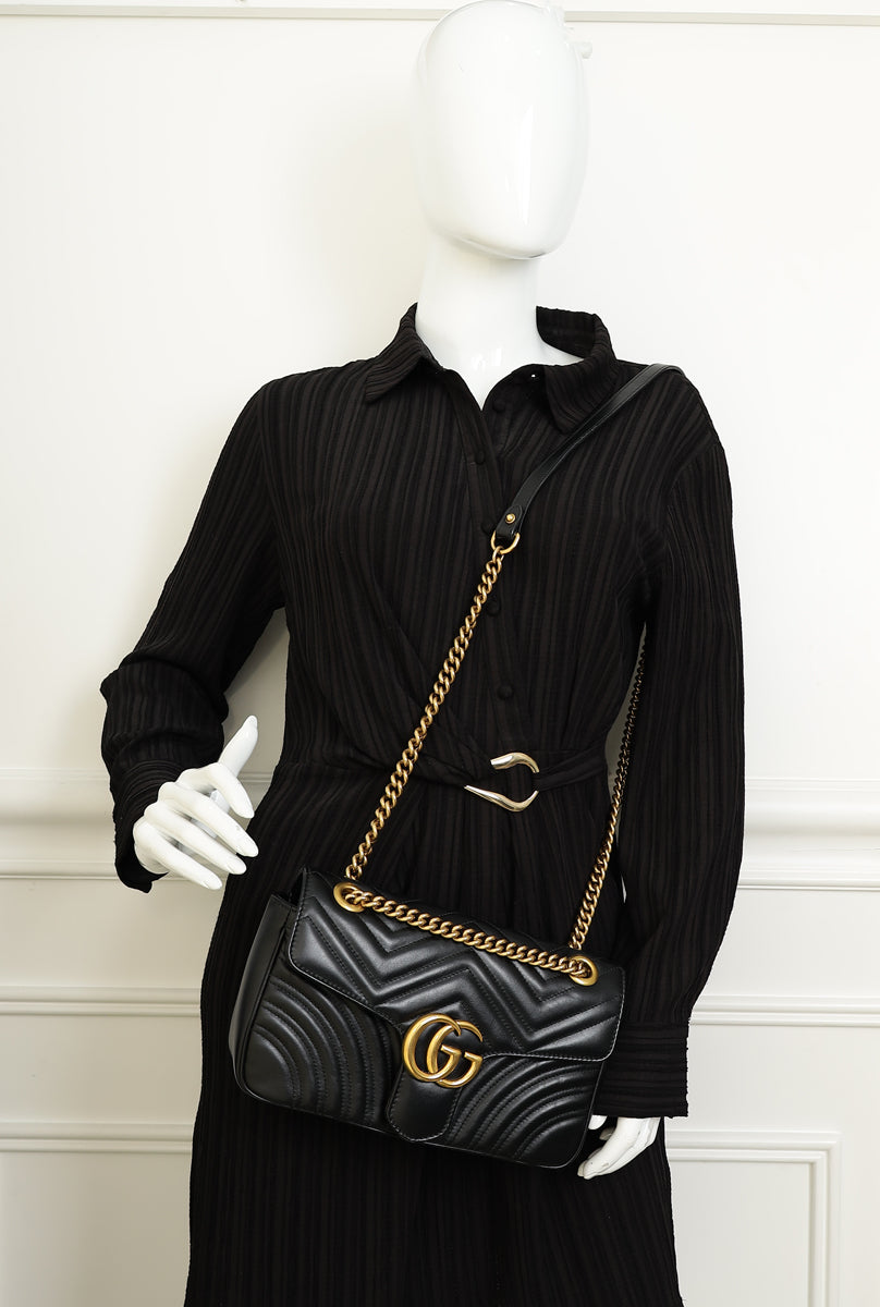 Gucci Black GG Marmont Medium Shoulder Bag
