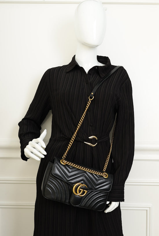 Gucci Black GG Marmont Medium Shoulder Bag