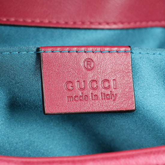 Gucci Dark Pink GG Marmont Velvet Embroidered Shoulder Bag