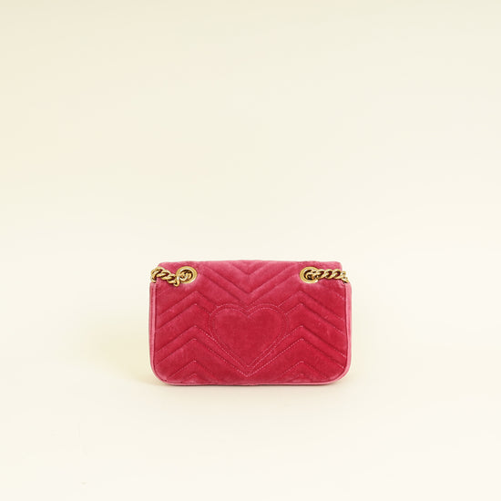 Gucci Dark Pink GG Marmont Velvet Embroidered Shoulder Bag