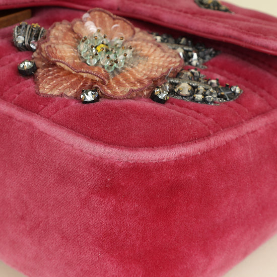 Gucci Dark Pink GG Marmont Velvet Embroidered Shoulder Bag