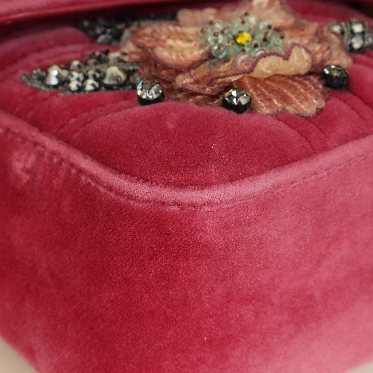 Gucci Dark Pink GG Marmont Velvet Embroidered Shoulder Bag