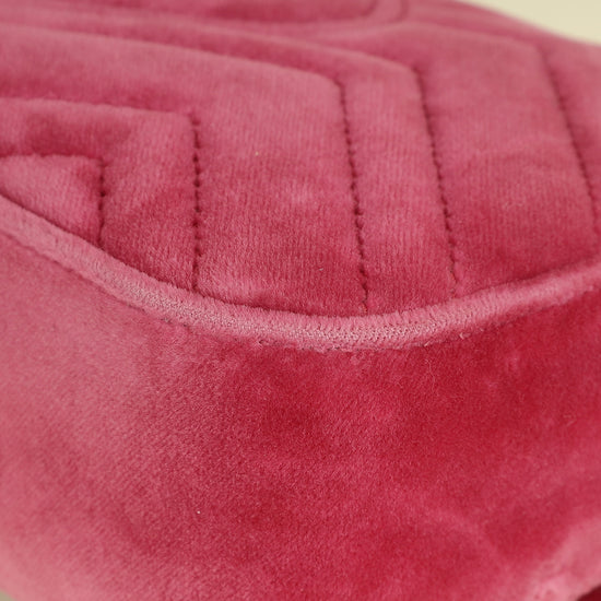 Gucci Dark Pink GG Marmont Velvet Embroidered Shoulder Bag
